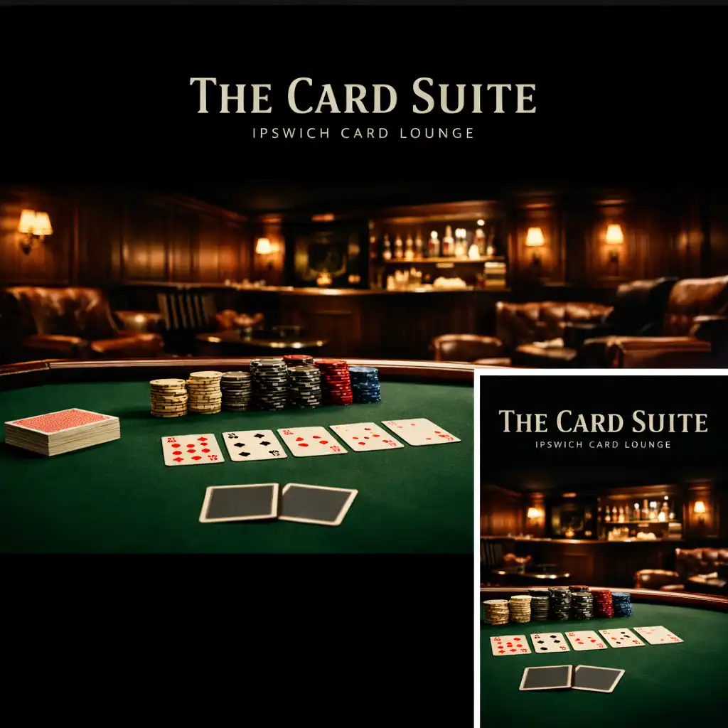 Card Lounge at Card Suite Ipswich with a complete physical poker table, leather seating and warm lighting
